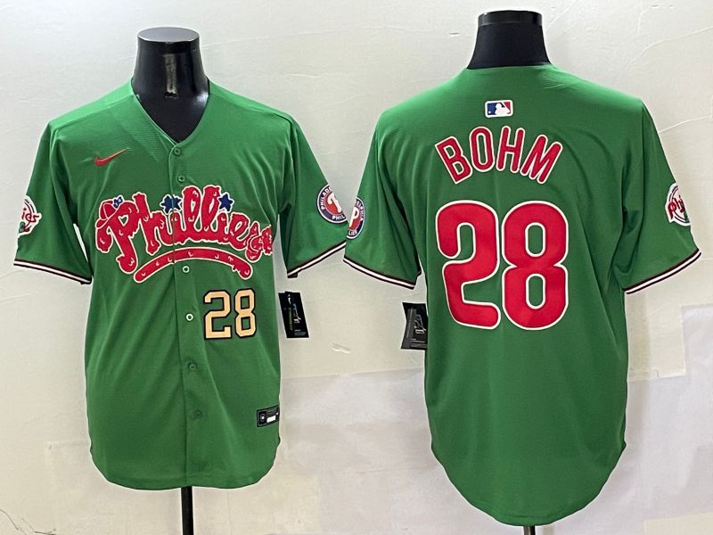 Men Philadelphia Phillies #28 Bohm Green Fourth generation Joint Name Nike 2025 MLB Jersey style 2